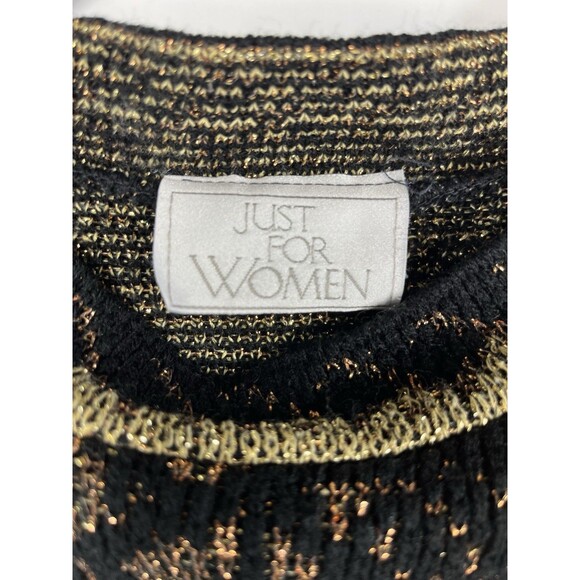 Just for Woman Knit Black Sweater Gold Metallic Floral Size 2X Long Sleeves - Picture 3 of 4